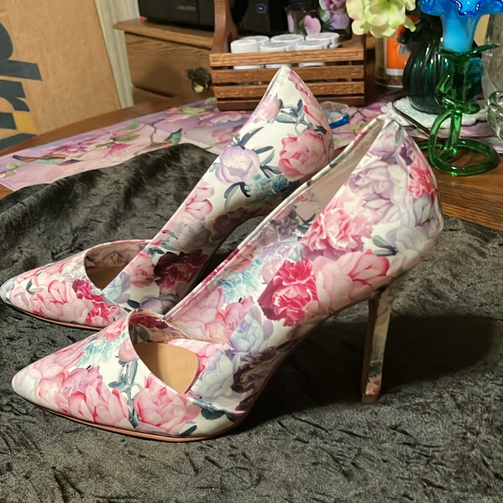 Elle Floral Heels - Pink and White